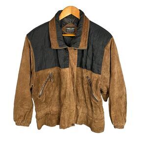 Vtg Pelle‎ Jacket Mens Large Brown Leather Black Patches Retro Classic Biker